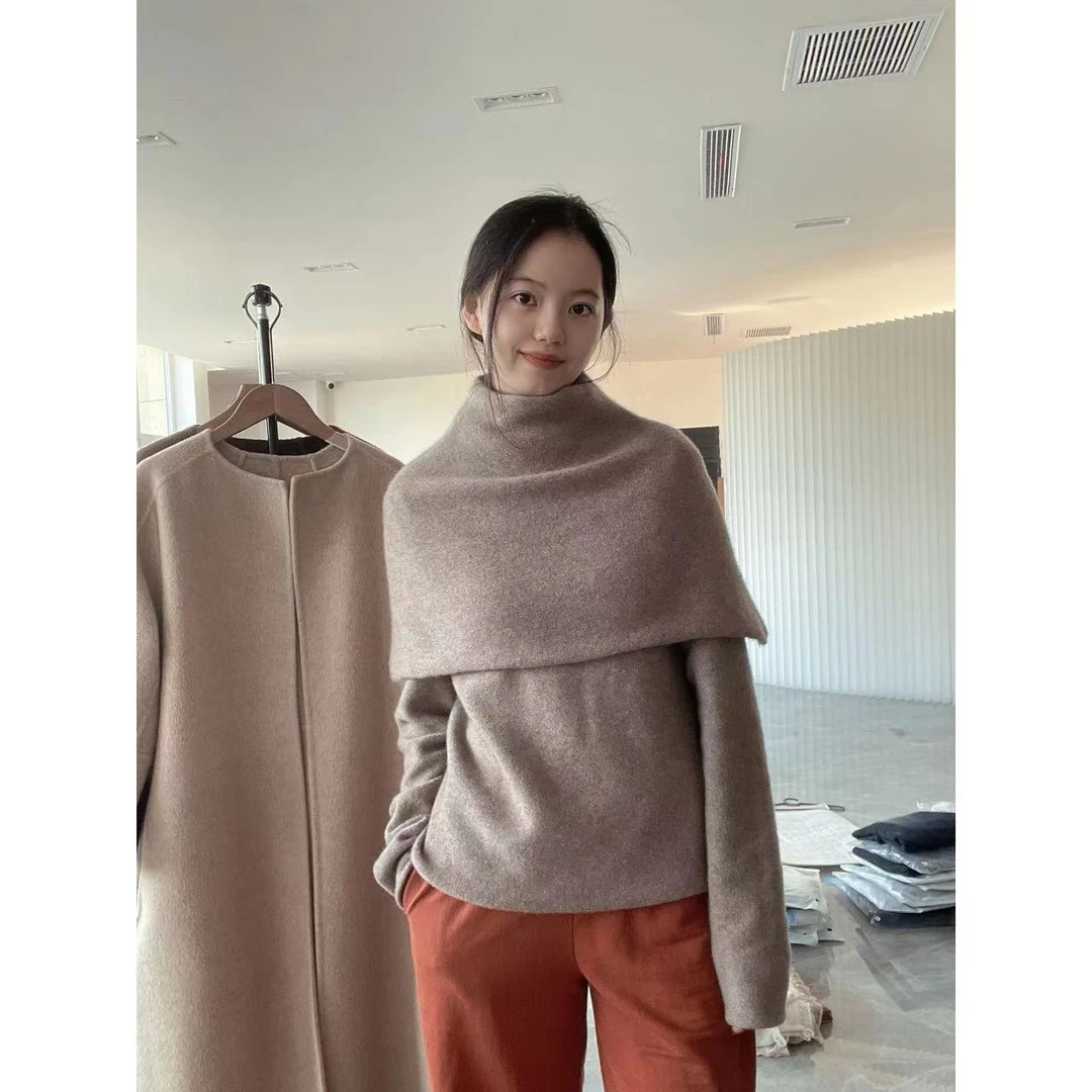 【鄂家】设计师胶囊系列大地驼色堆领羊绒女套衫