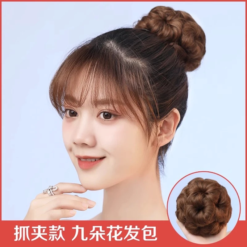 假发女真人发九朵花盘发器丸子头新娘旗袍造型头饰发包抓夹花苞头