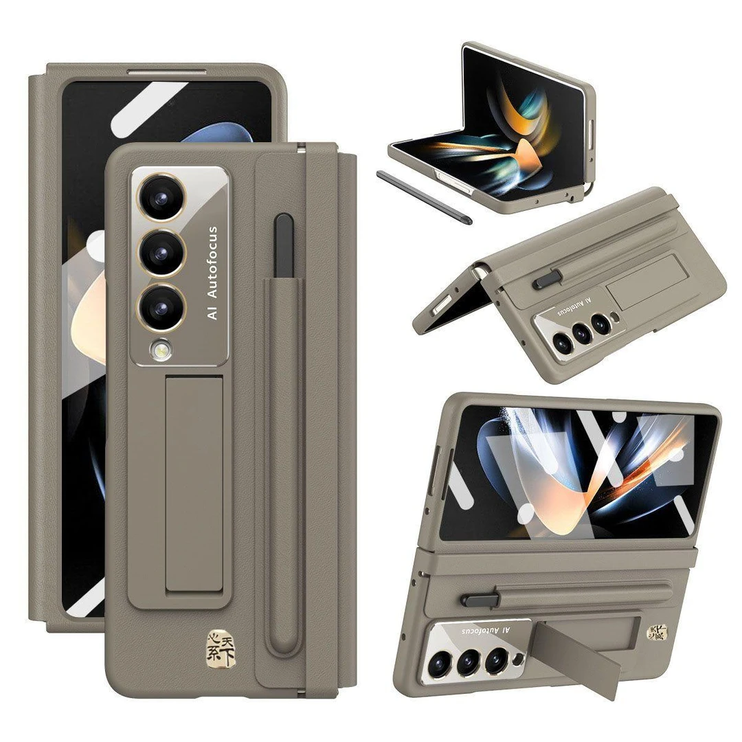 适用三星fold5手机壳W24连体铰链全包fold6附带手写笔槽W23防摔壳