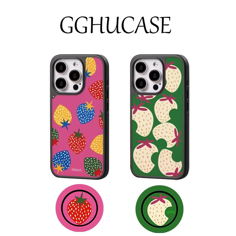 【GGHU强力磁吸】复古草莓适用苹果iphone16PROMAX/15ins风手机壳