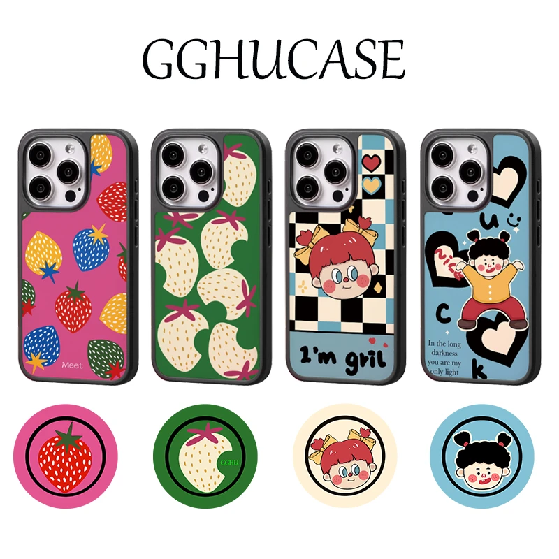 【GGHU强力磁吸】复古草莓适用苹果iphone16PROMAX/15ins风手机壳