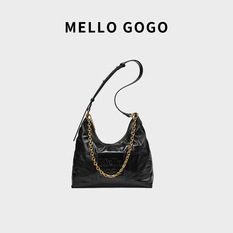 Mello gogo头层牛皮2023新款包包小众大容量单肩斜挎包流浪包女包