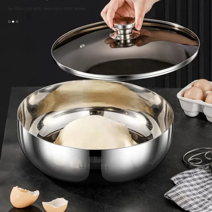 瑞佳烁带盖32CM加厚不锈钢和面盆揉面盆厨房打蛋洗菜活面盆汤盆