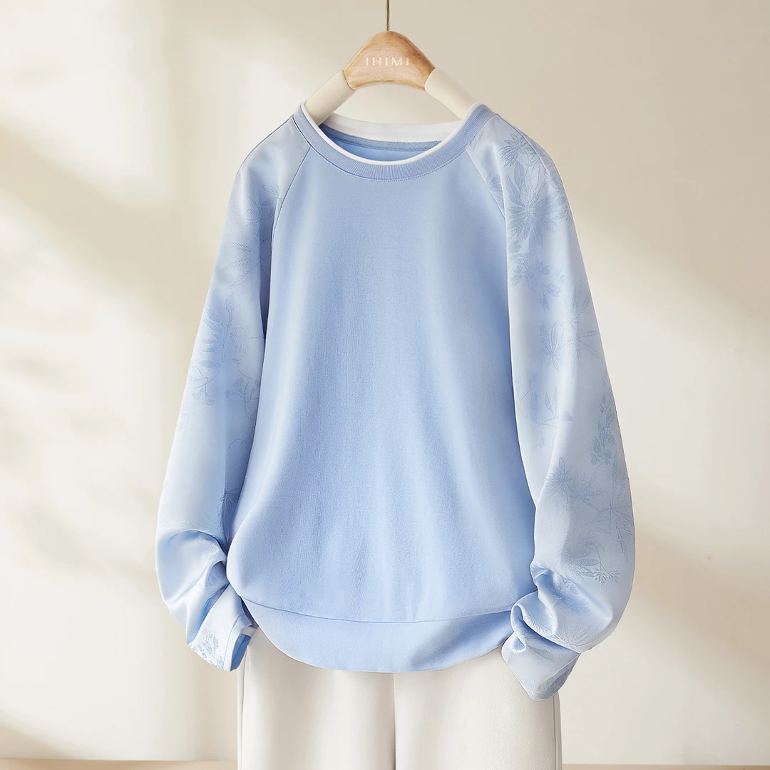 IHIMI/海谧卫衣25秋季新中式拼接提花休闲卫衣长袖百搭上衣女7247
