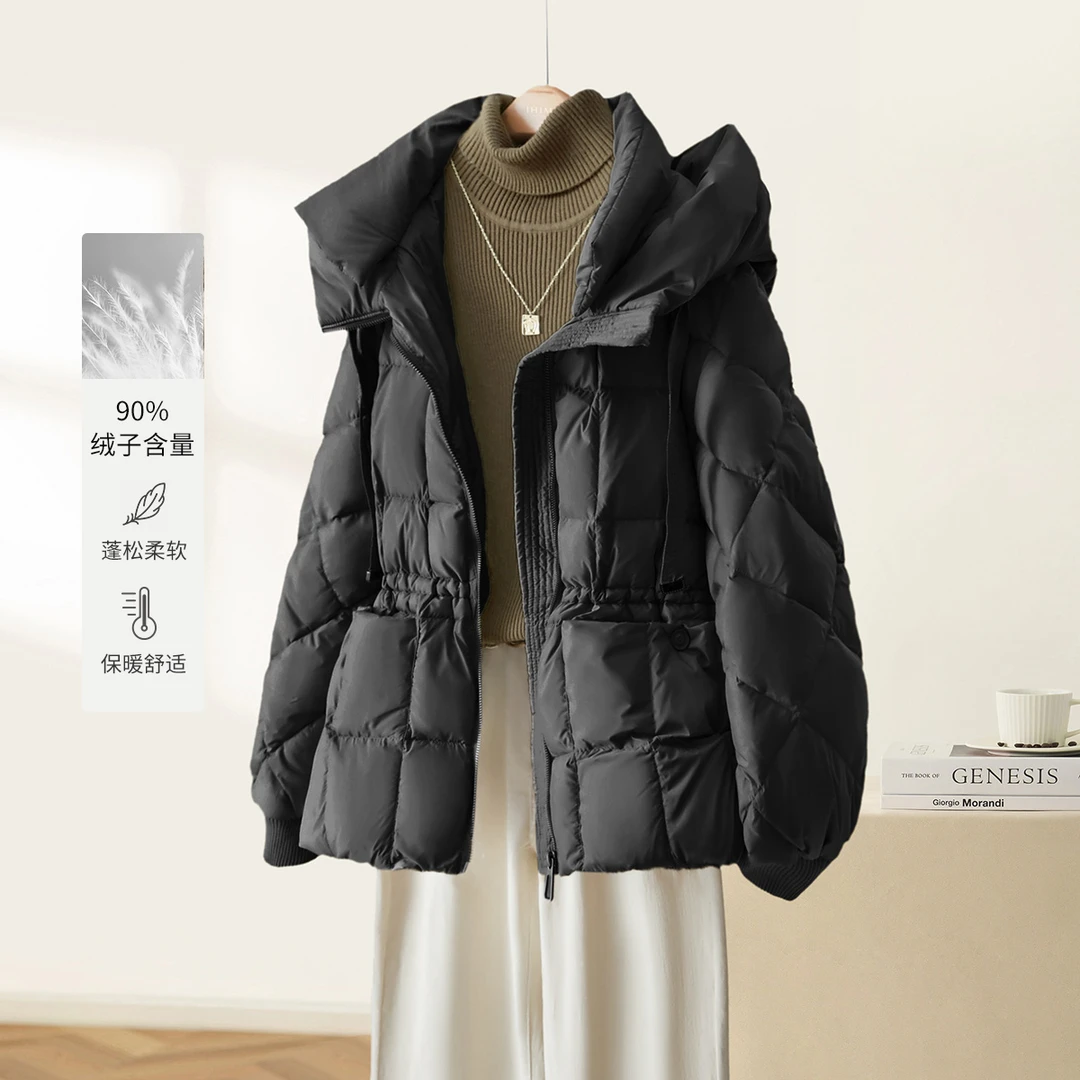 IHIMI/海谧90鸭绒羽绒服冬季保暖收腰显瘦连帽加厚羽绒服时尚冬装