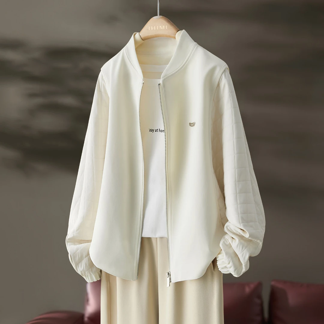 IHIMI/海谧拼接肌理棒球服外套2023女装简约休闲宽松极简外套春秋