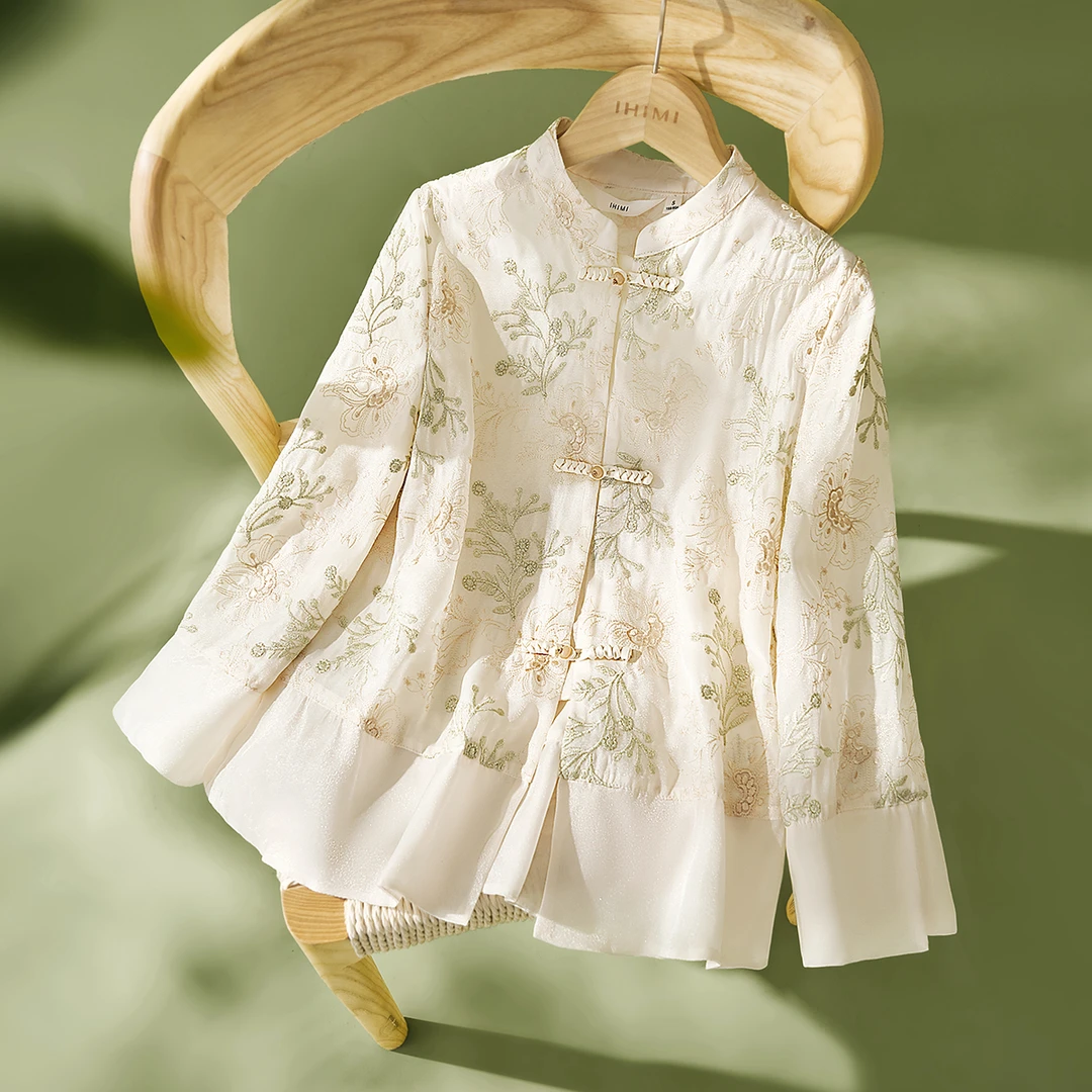 IHIMI/海谧【云中锦书】24秋季新款新中式拼接精致绣花七分袖女外套