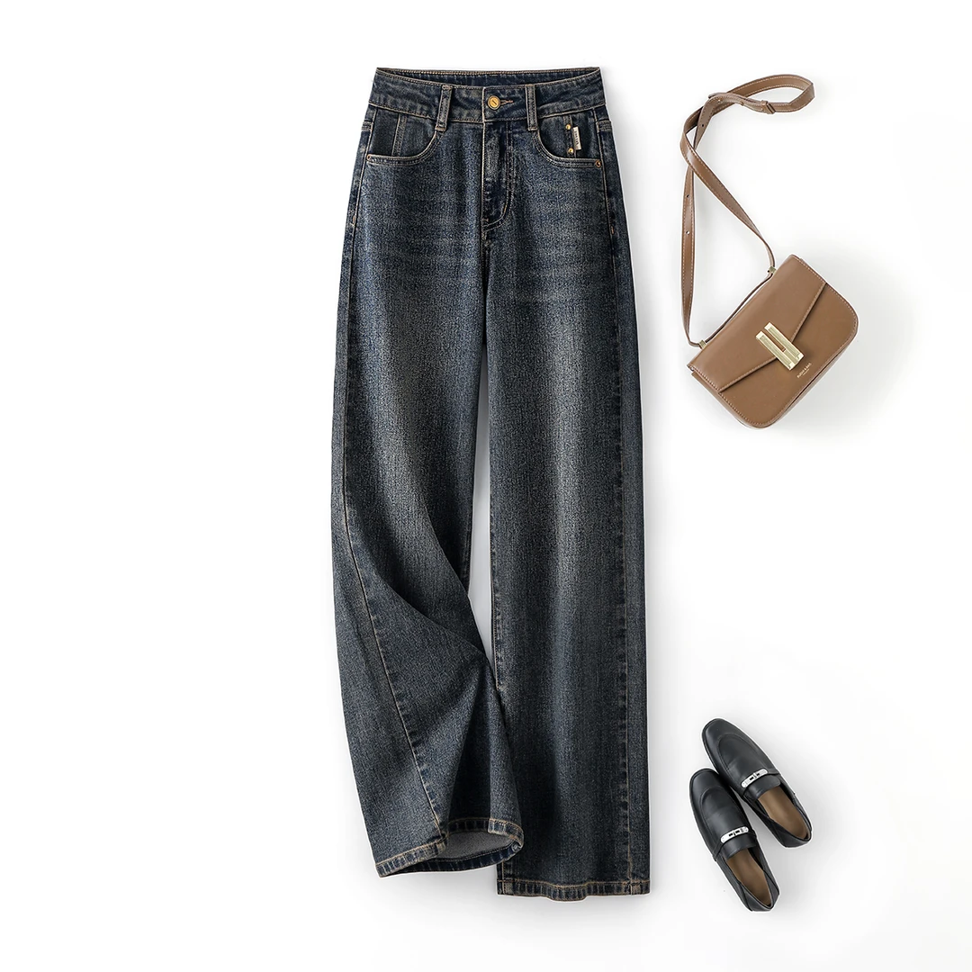 IHIMI/海谧【直播】牛仔裤春季复古水洗高腰直筒宽松拖地牛仔裤女