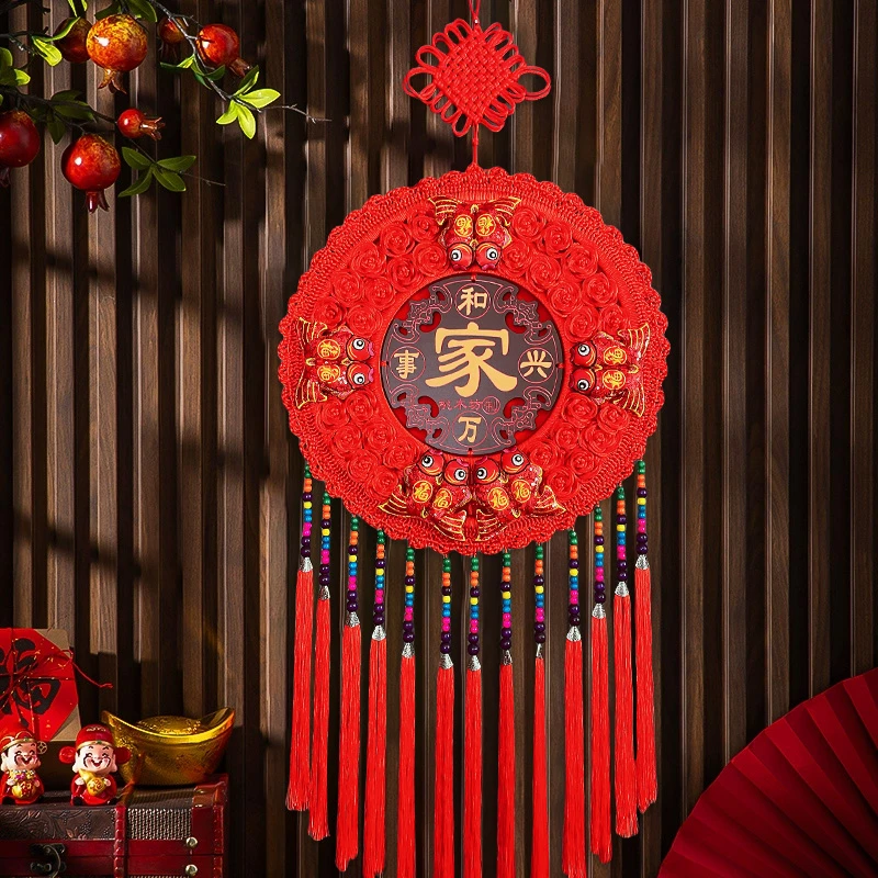 新款新年挂饰客厅中国结民族风太阳花桃木挂件特大号乔迁之喜过年