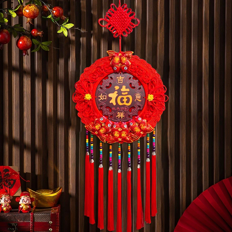 过年新款高档桃木中国结客厅搬家乔迁新居特大号门口福字挂件