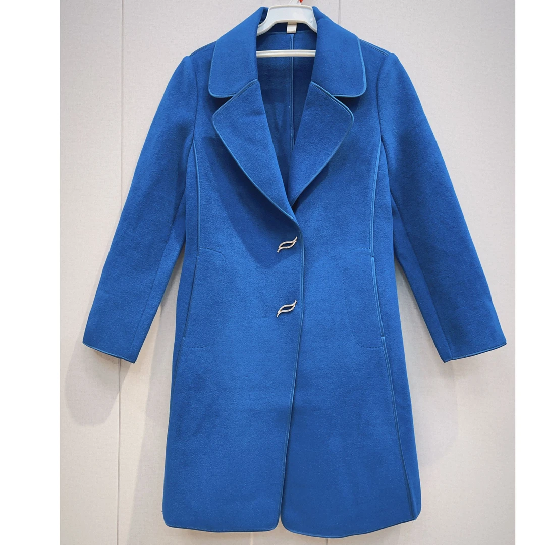 D307双面绒呢子大衣女中长款中年春秋冬新款高端西装领毛呢外套