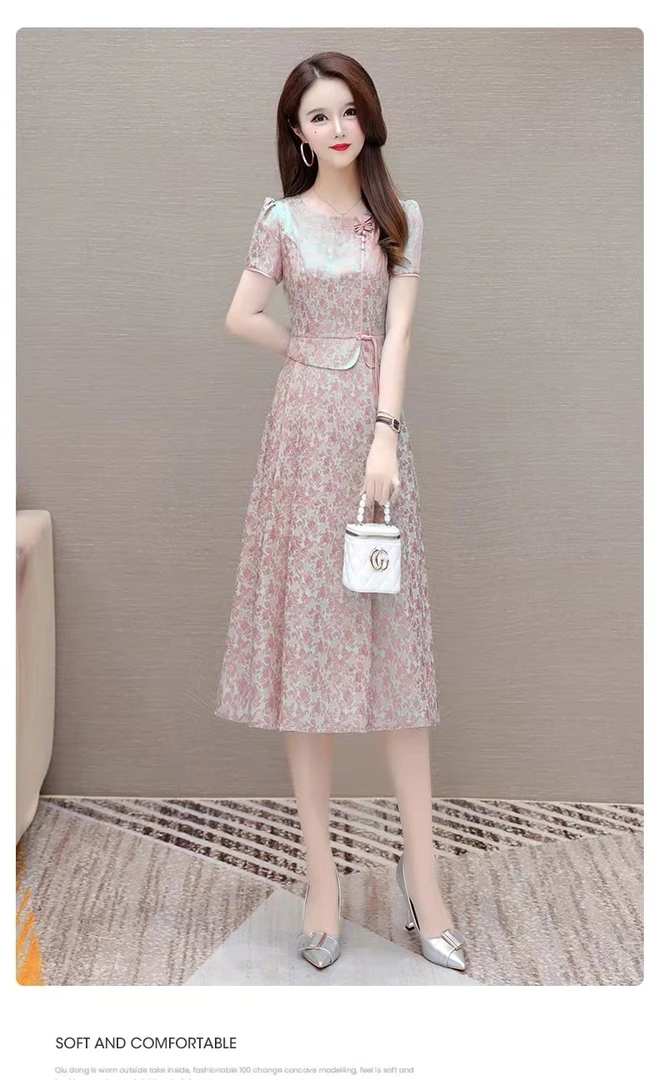 X772 夏季气质连衣裙女显瘦收腰时尚减龄遮肉修身假两件流苏A字裙