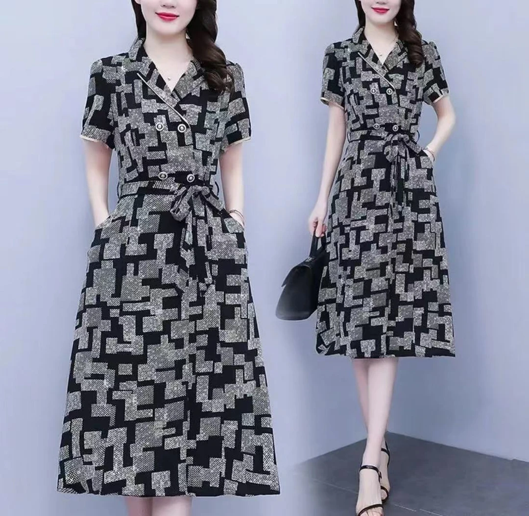 X711 气质女装连衣裙2024夏季新款时尚轻奢洋气显瘦假两件A字裙子