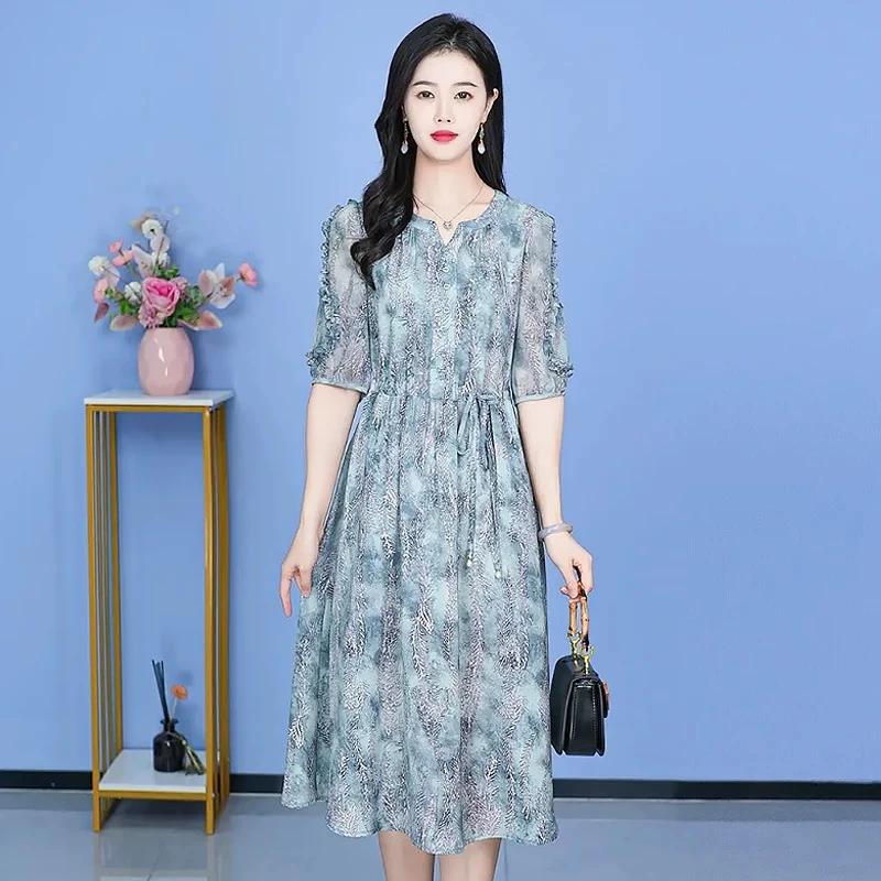 M129 夏季气质连衣裙显瘦时尚修身日常优雅遮肚过膝连衣裙
