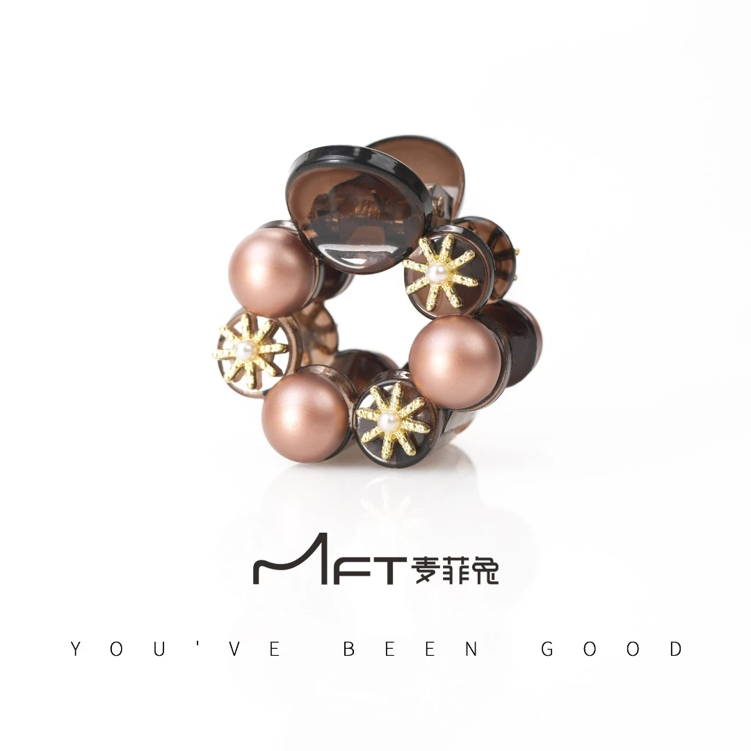 【八芒星圆形夹】小香风珠珠小抓夹发饰女士马尾