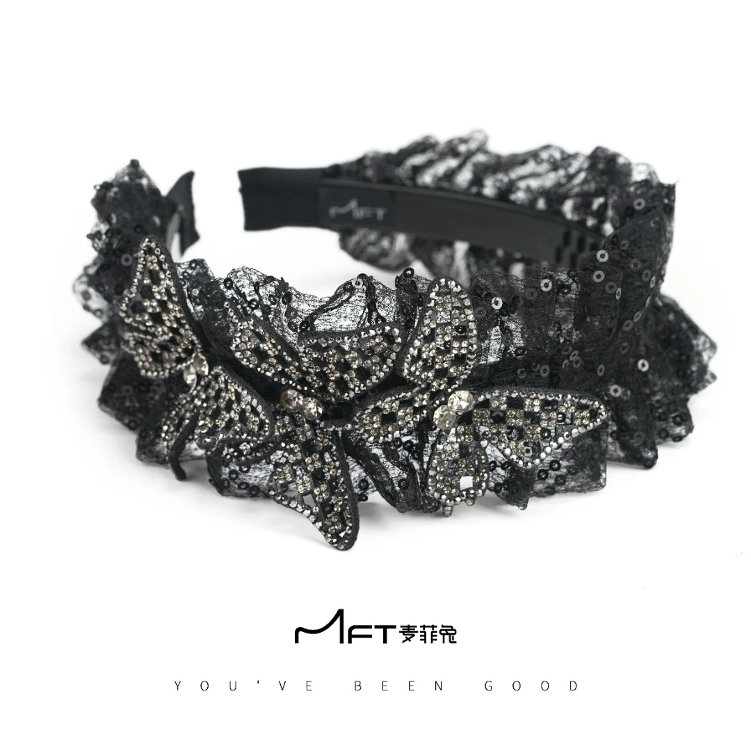 【蝶语发箍】时尚网红压发黑色网纱蝴蝶防滑不勒头法式洗脸高颅顶