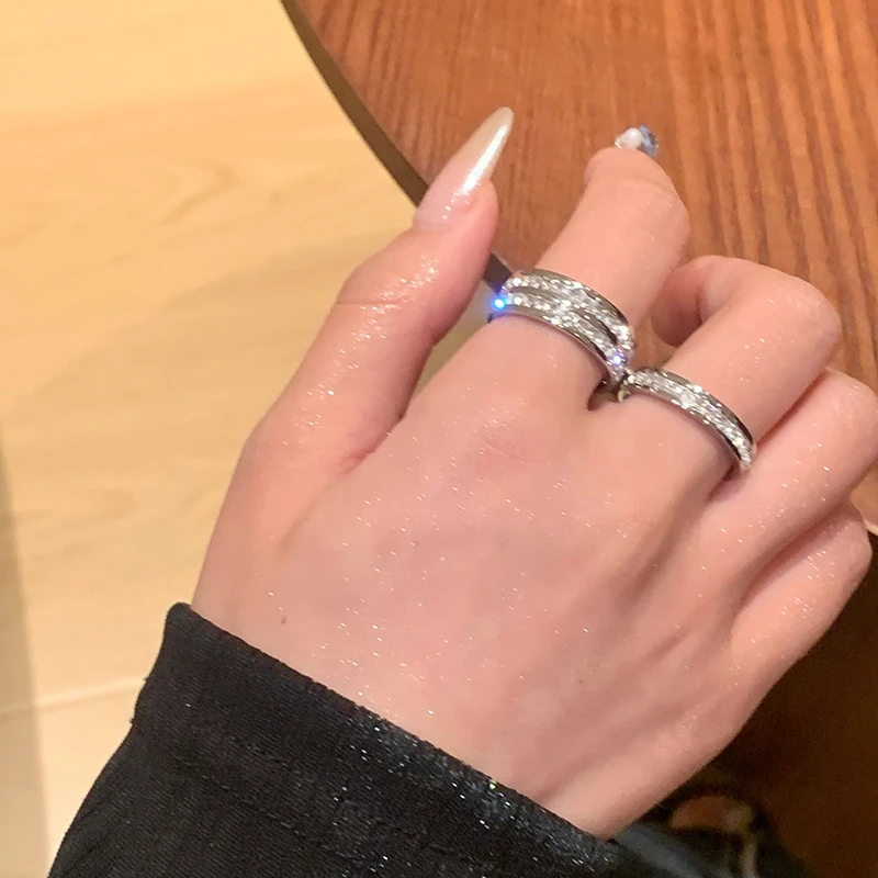 钛钢戒指 bling超闪满天星锆石戒指轻奢高级感食指戒情侣指环