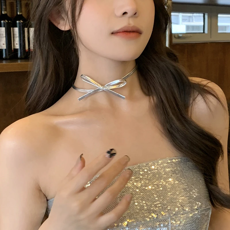 非金属皮质项链 蝴蝶结项圈女轻奢高级感简约choker颈链项链