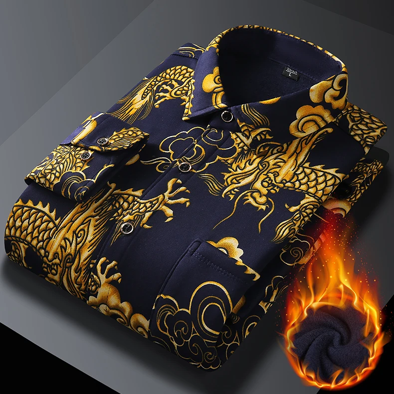 秋冬季男长袖男士加绒加厚宽松中老年商务休闲保暖上衣