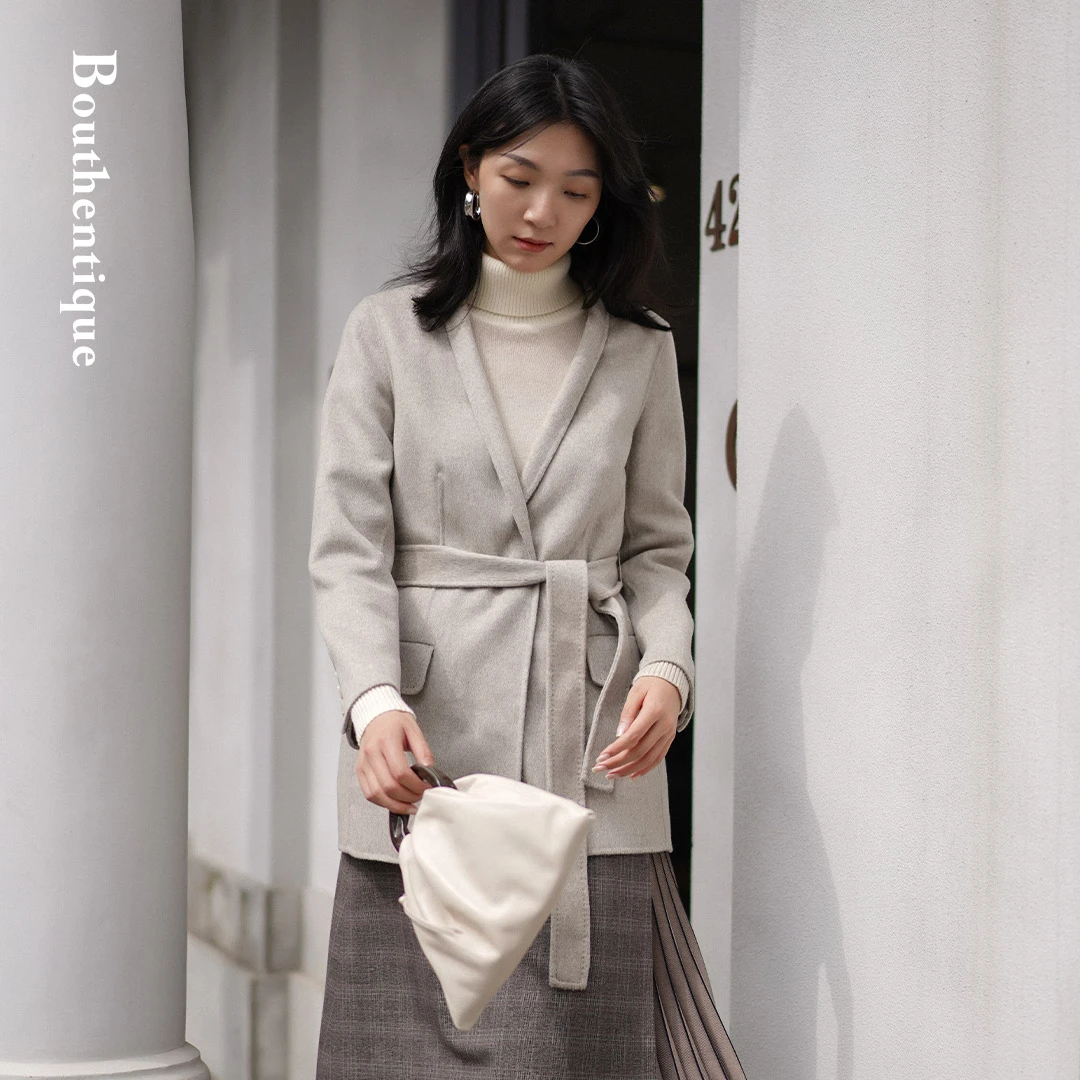 Bouthentique秋冬无领百搭短款双面呢料外套221441E1M16