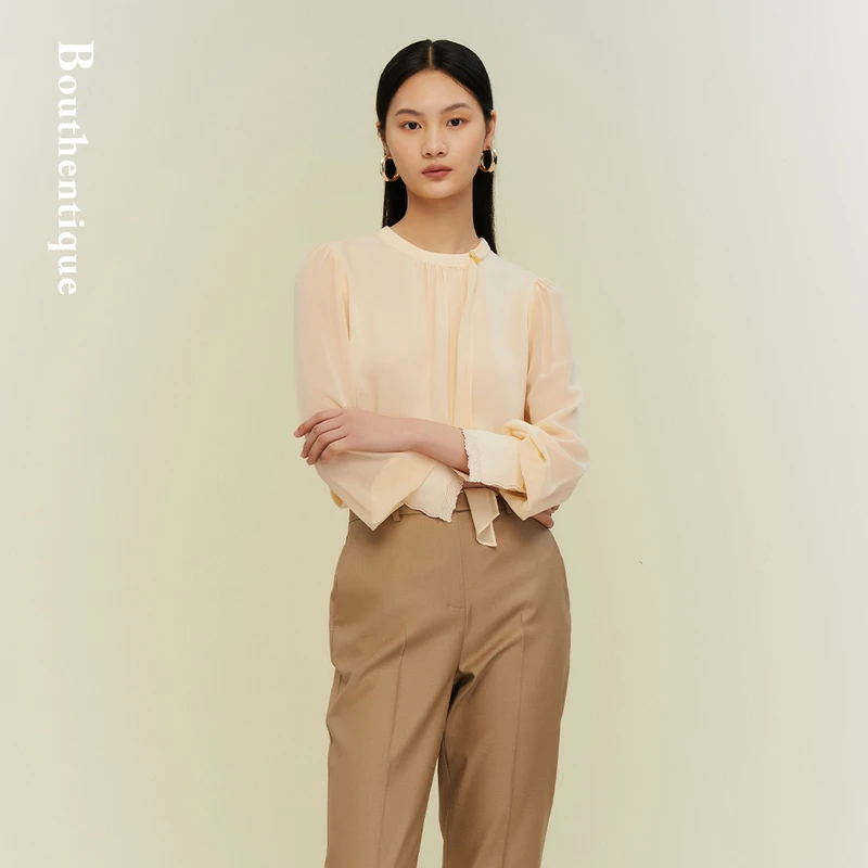 Bouthentique【璞凡缇】高级感19MM建宏绉长袖上衣223211F1S43