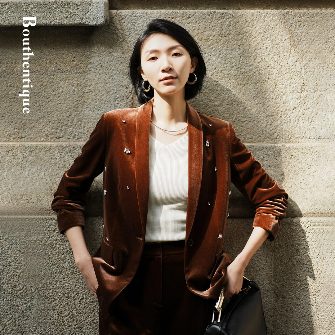 Bouthentique【璞凡缇】重工异形手工钉钻休闲单西224131J1R01