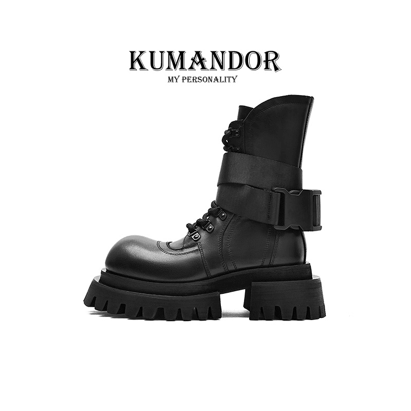 【黑暗骑士】KMDSHOES时尚潮流小众设计厚底暗黑炸街系带骑士靴