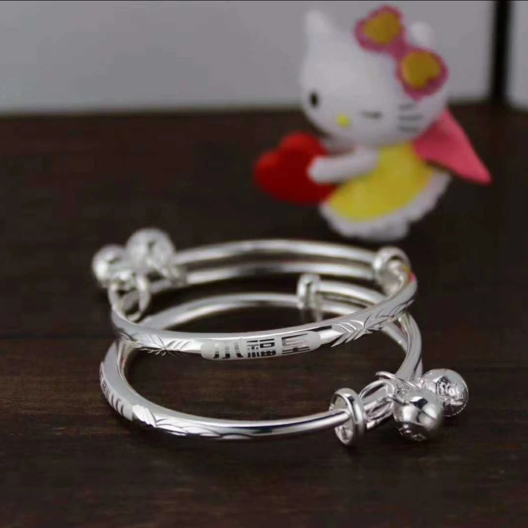 足银手镯 30 儿童手镯推拉铃铛足银9999