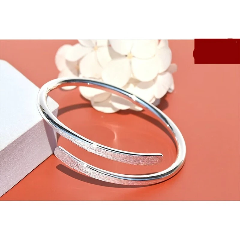 足银手镯 927  9999足银交叉磨砂新款可调节光面正品镯