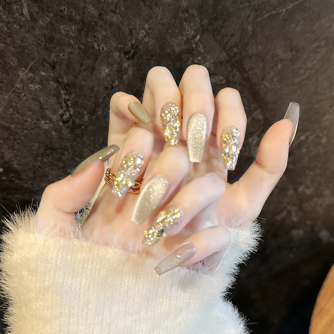 【秋日奶栗】新款穿戴甲流行高颜值穿戴式气质指甲贴纯手工美甲贴