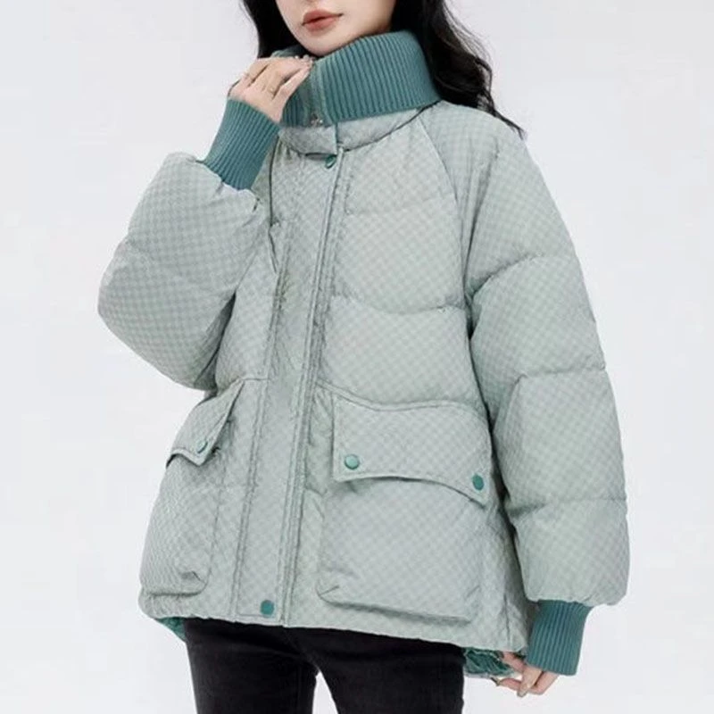 爆款2023新款免洗短款反季羽绒服女2023年冬季新款针织拼接小个