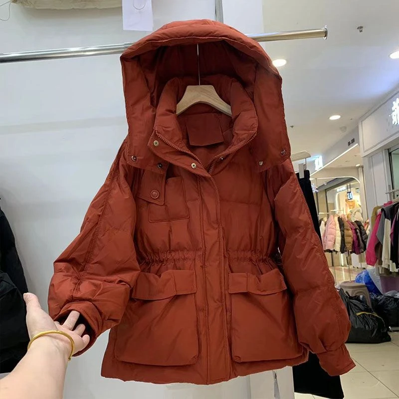爆款2023新款韩版简约连帽羽绒服女2023冬季新款宽松小个子加厚