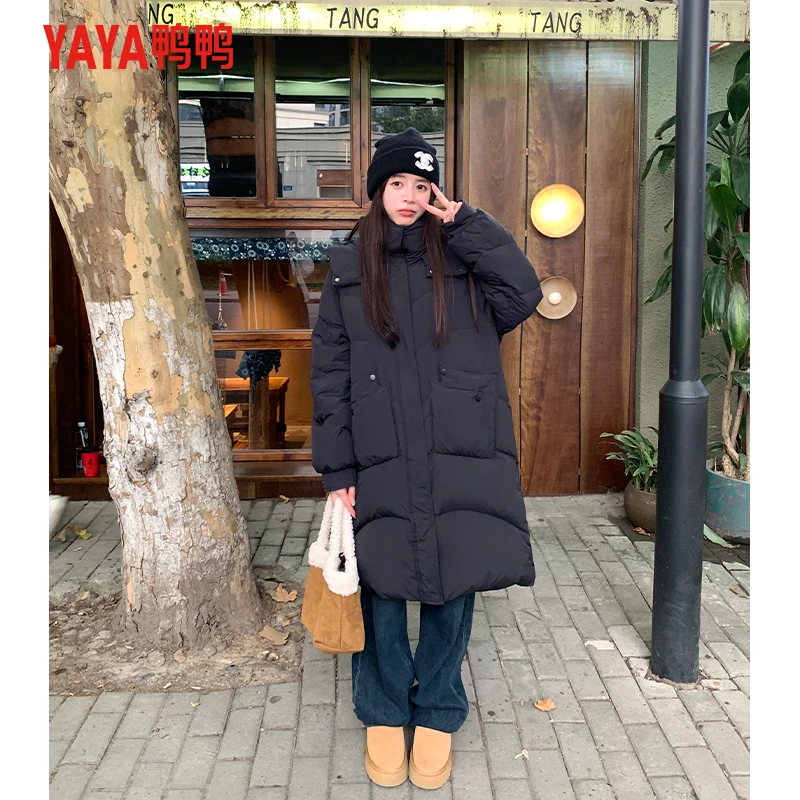 YAYA/鸭鸭羽绒服女长款冬韩版高级百搭宽松保暖厚外套YE4B610802H
