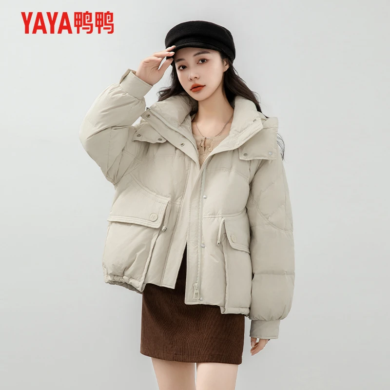 YAYA/鸭鸭短款羽绒服女2024年冬季新款时尚潮流百搭休闲宽松外套