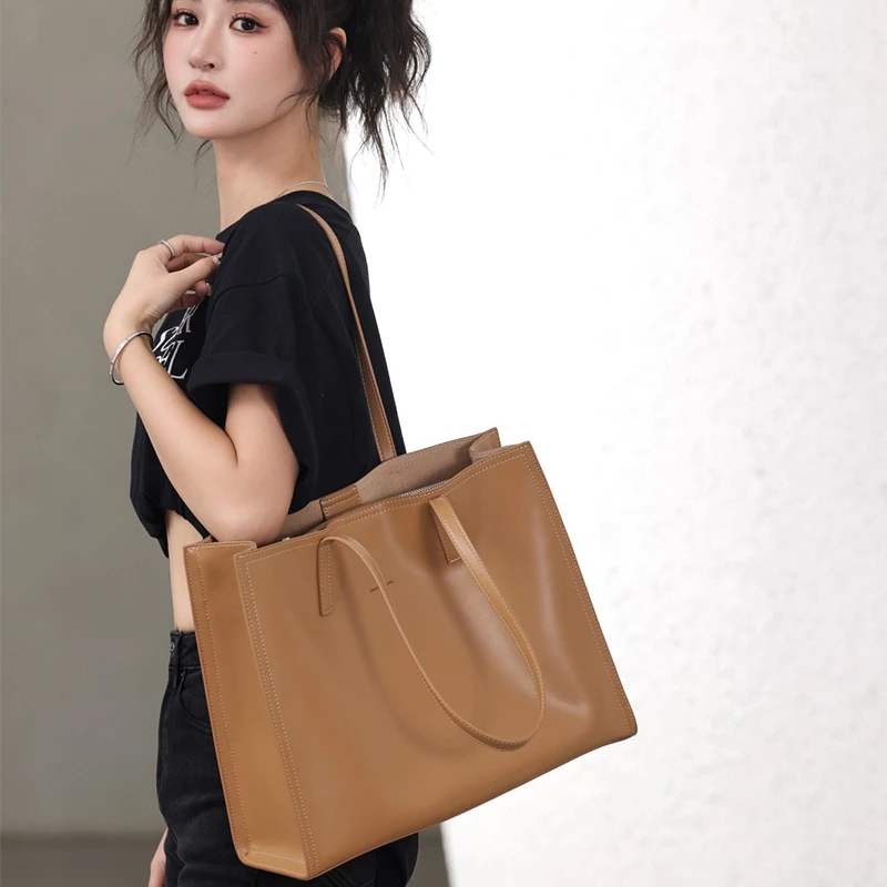 希哥家 新款大容量百搭单肩手提时尚休闲通勤牛皮托特包 5211