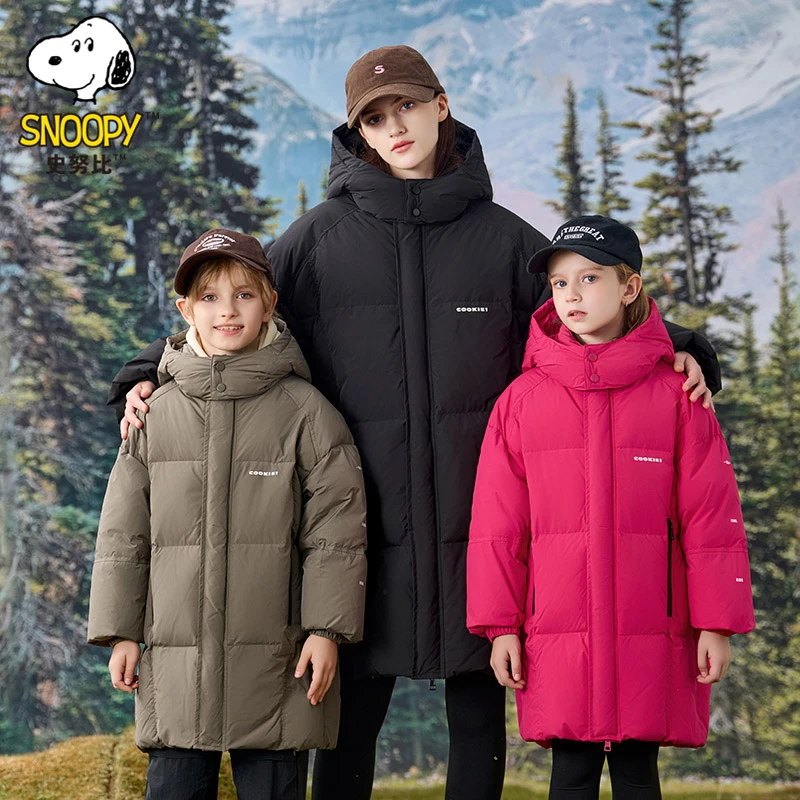 【乐宝清货补贴】史努比中长款儿童羽绒服保暖加厚连帽外套F1Y6001