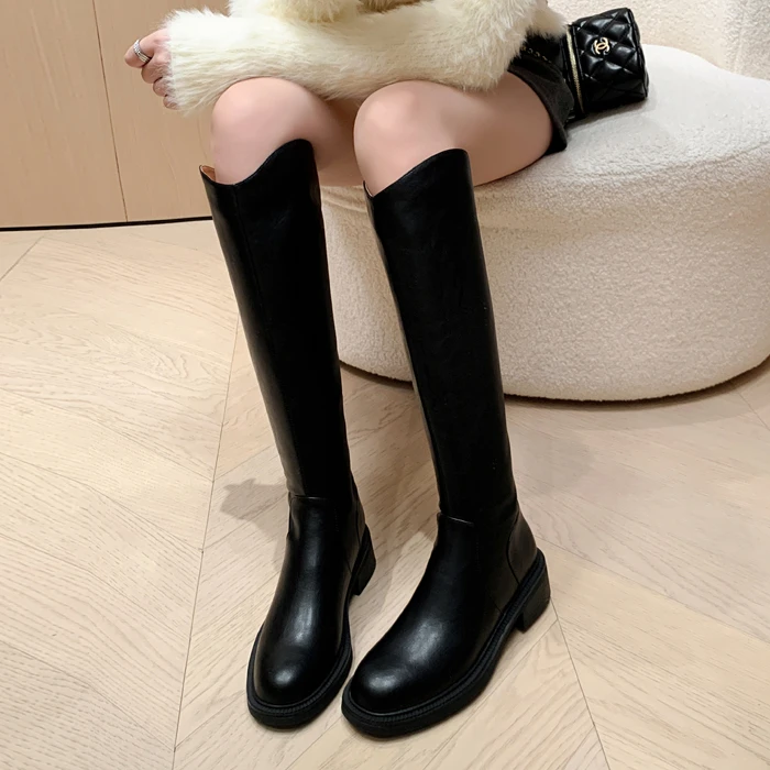 【牛皮】跟4cm真皮秋冬季新款女士高筒靴网红骑士长靴英伦风女靴子