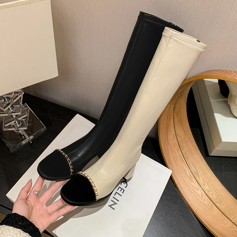 NianGaoXJ【羊皮】跟高6厘米时尚高筒靴2023年秋冬新款长靴女士靴子