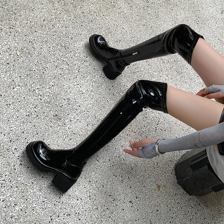 NianGaoXJ【牛皮】跟高6.5cm新款厚底高筒靴皮带扣酷帅英伦风