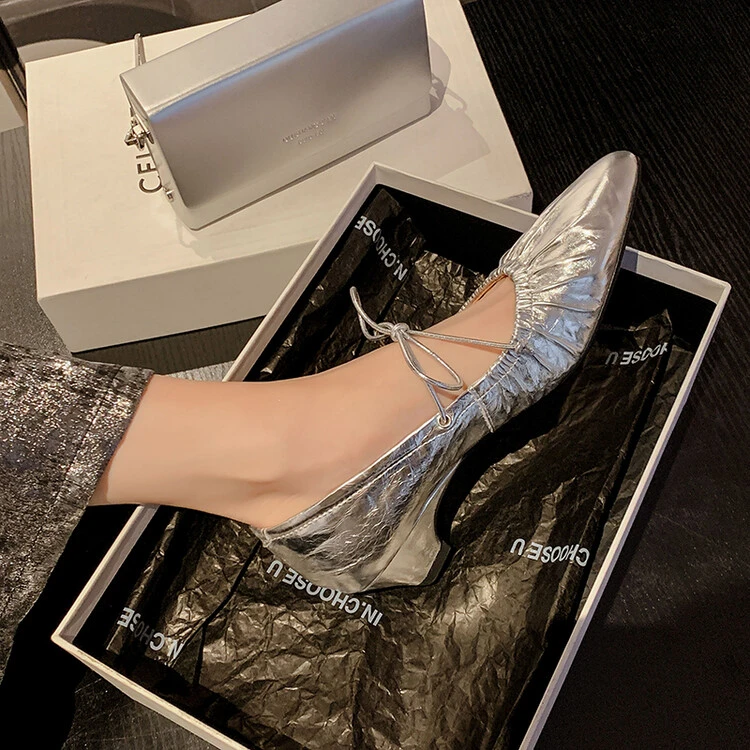 NianGaoXJ【羊皮】跟4.5厘米浅口单鞋女尖头粗跟玛丽珍鞋中跟女鞋