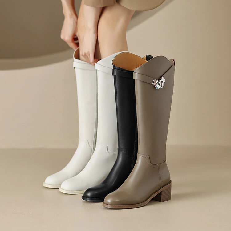 NianGaoXJ【牛皮】跟高5.5cm秋冬新款/爆款升级款3色复古图系列长靴