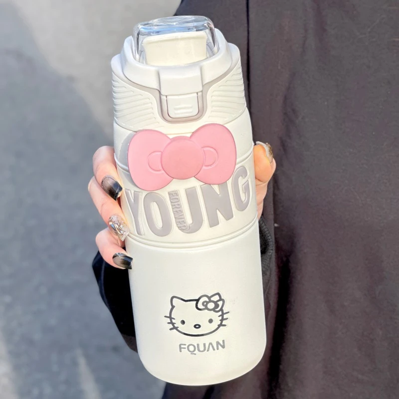 KT蝴蝶结保温杯冬季水杯帕恰狗不锈钢杯直饮口自带滤网泡茶手提