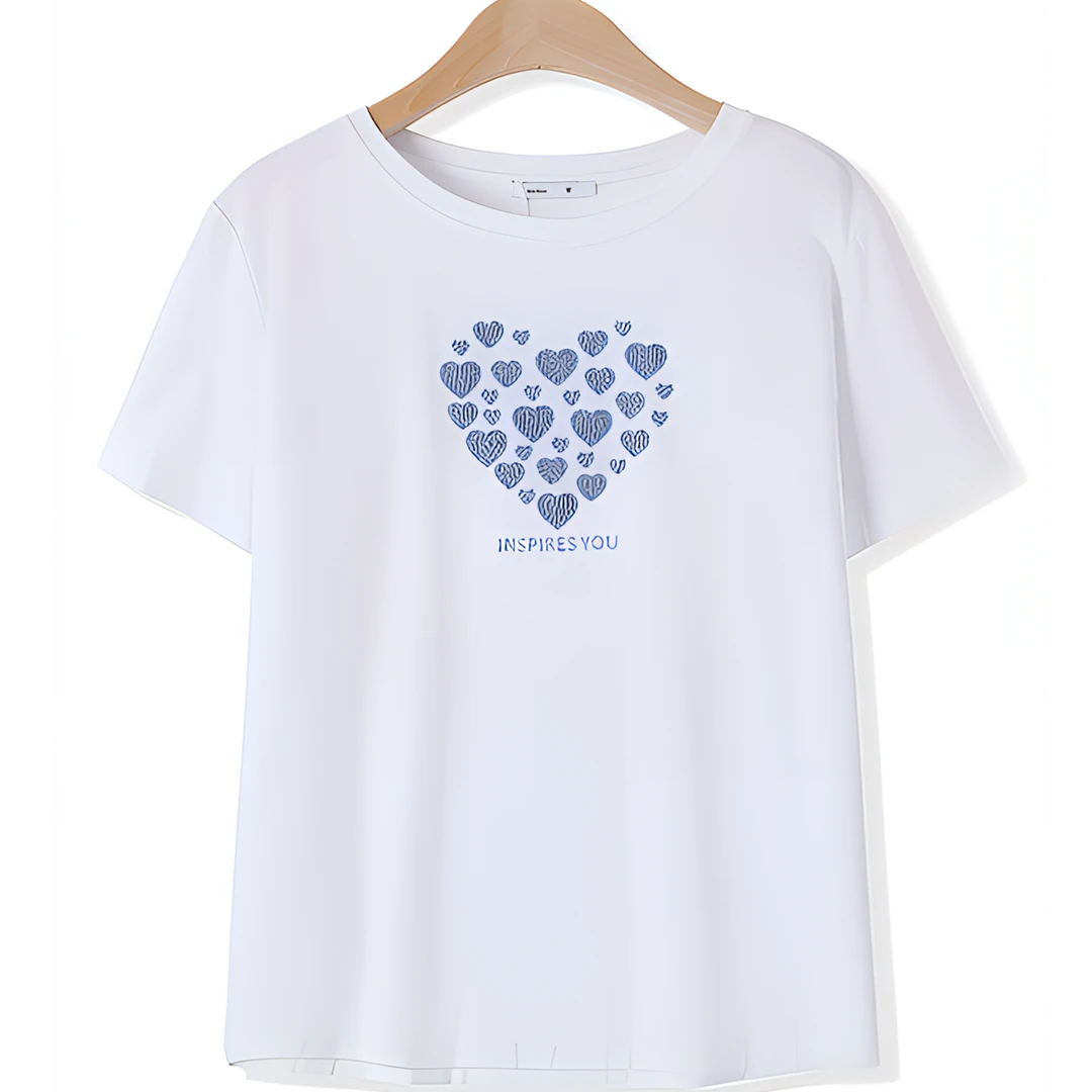 2024YK夏款2A687爱心刺绣女士时尚简约休闲百搭舒适高定半袖