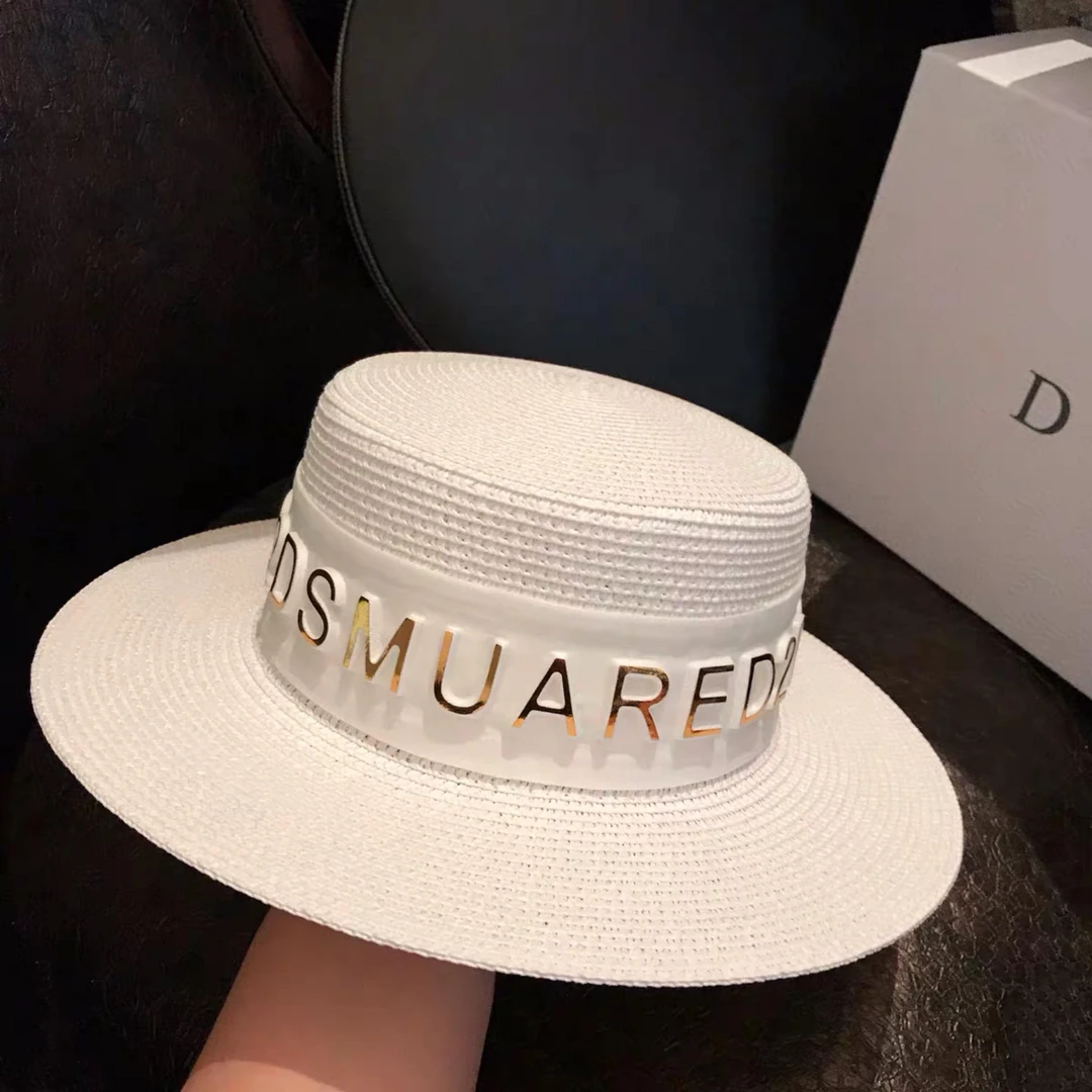 法式礼帽百搭优雅防晒遮阳字母平顶草帽