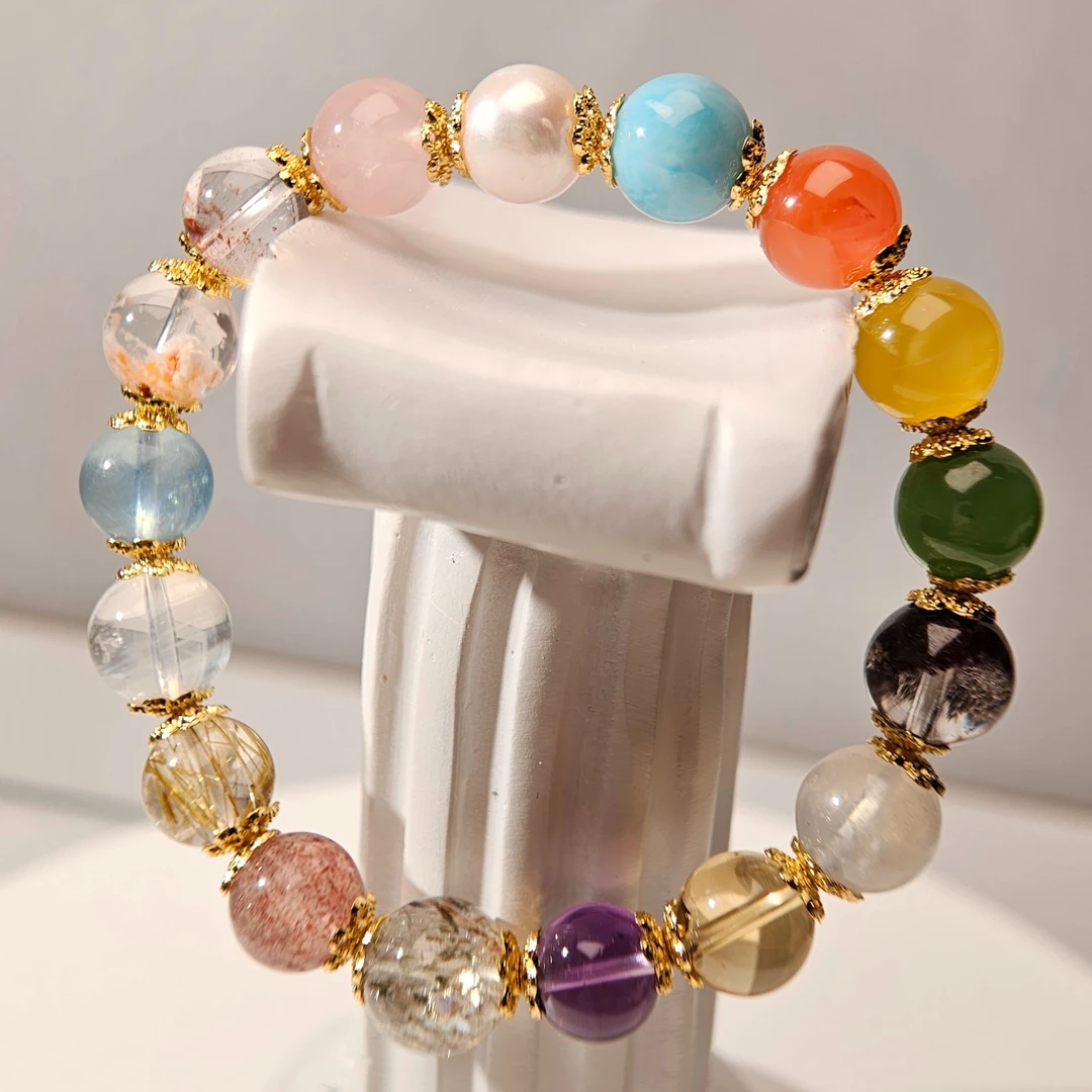 【童话世界】南红多宝手串南红水晶海纹石珍珠发晶气质百搭女士单圈