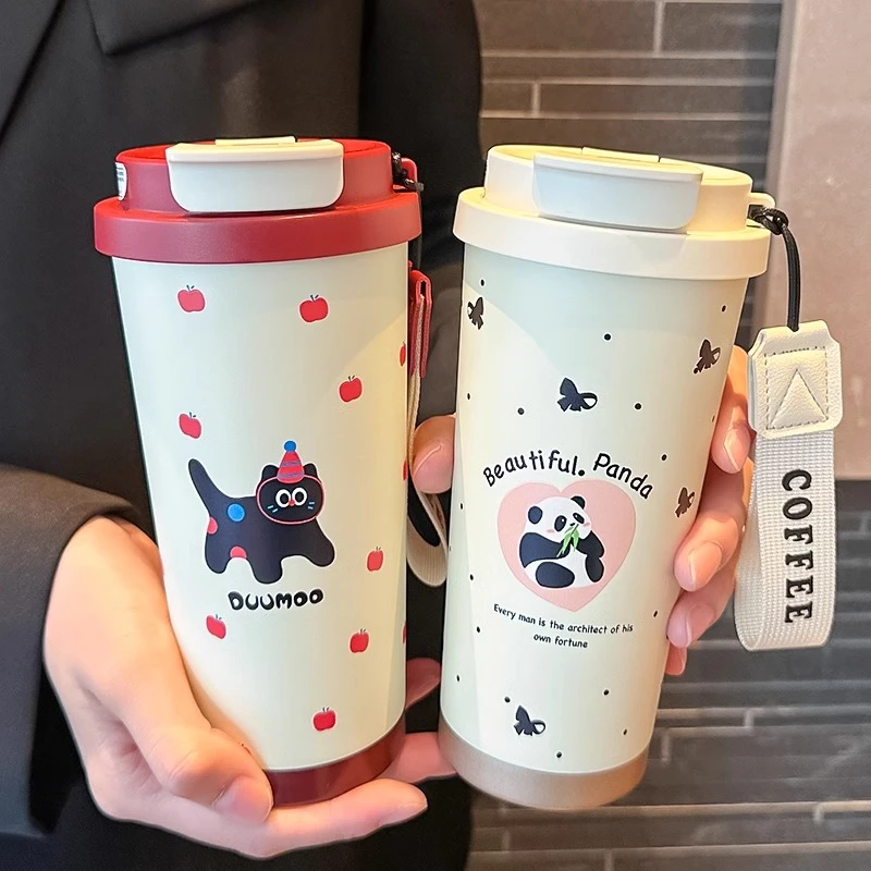 咖啡保温杯小狗女生可爱高颜值双饮口水杯学生外出便携大容量杯子