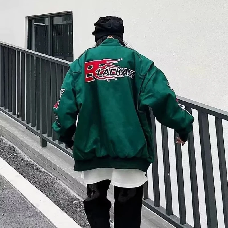 美式街头机车棒球服男赛车服嘻哈潮牌宽松高街风ins复古夹克外套