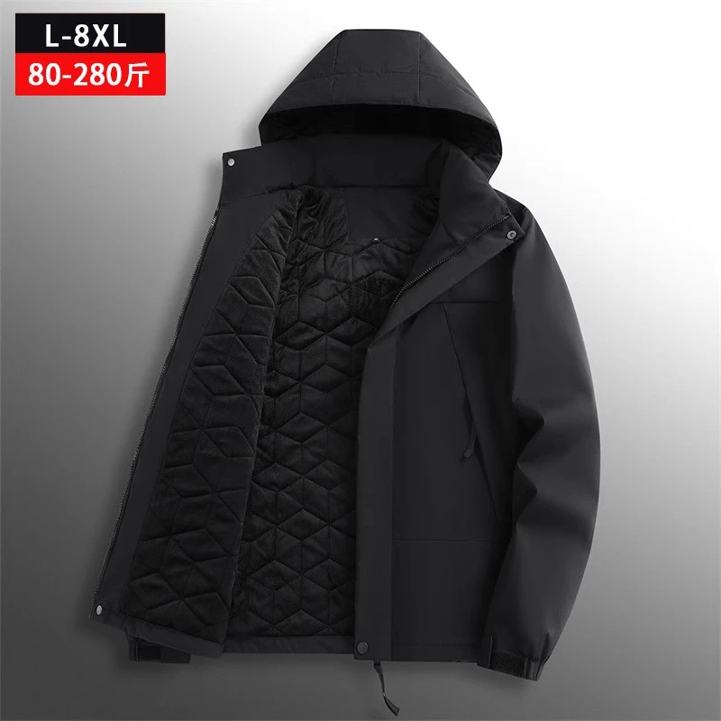 冲锋衣男2023秋冬季加厚夹克宽松加肥加大码胖子运动棉服上衣外套