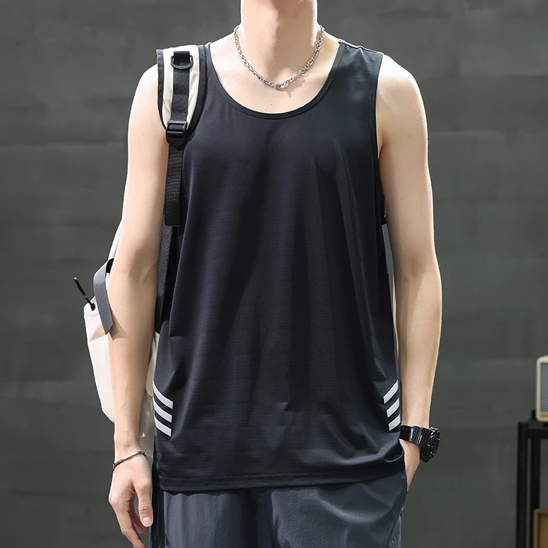 冰丝背心男夏季薄款速干运动健身跨栏坎肩加肥加大码打底无袖t恤