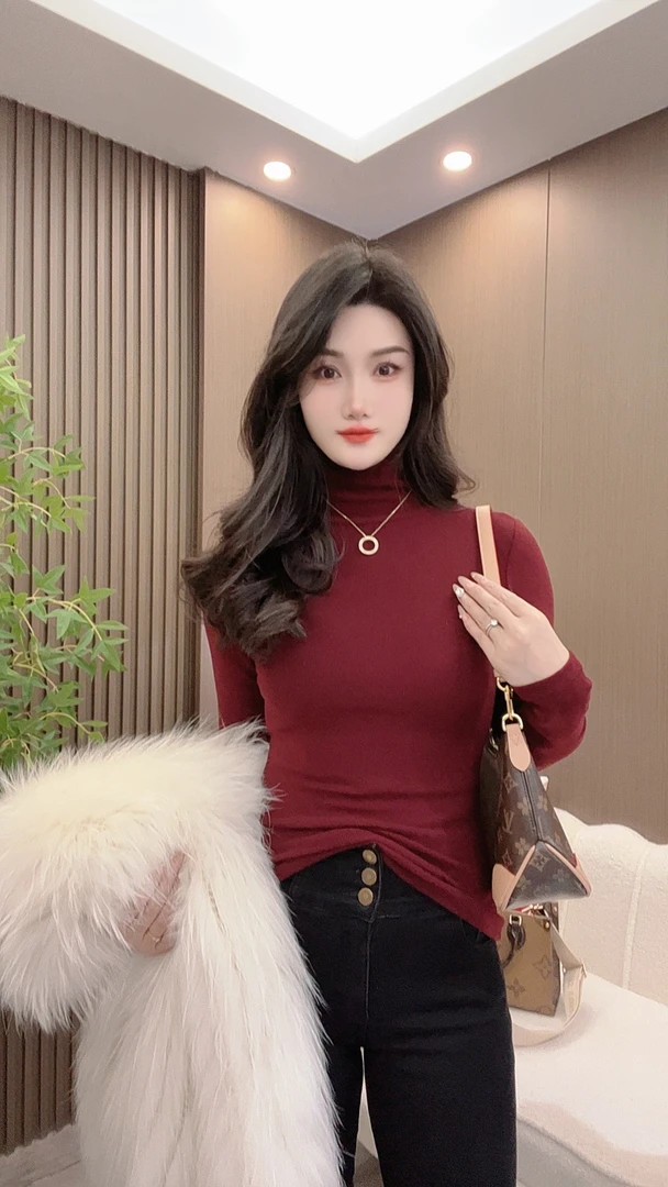 【加磨毛双面绒】高领堆堆领打底衫女内搭修身显瘦长袖t恤秋冬